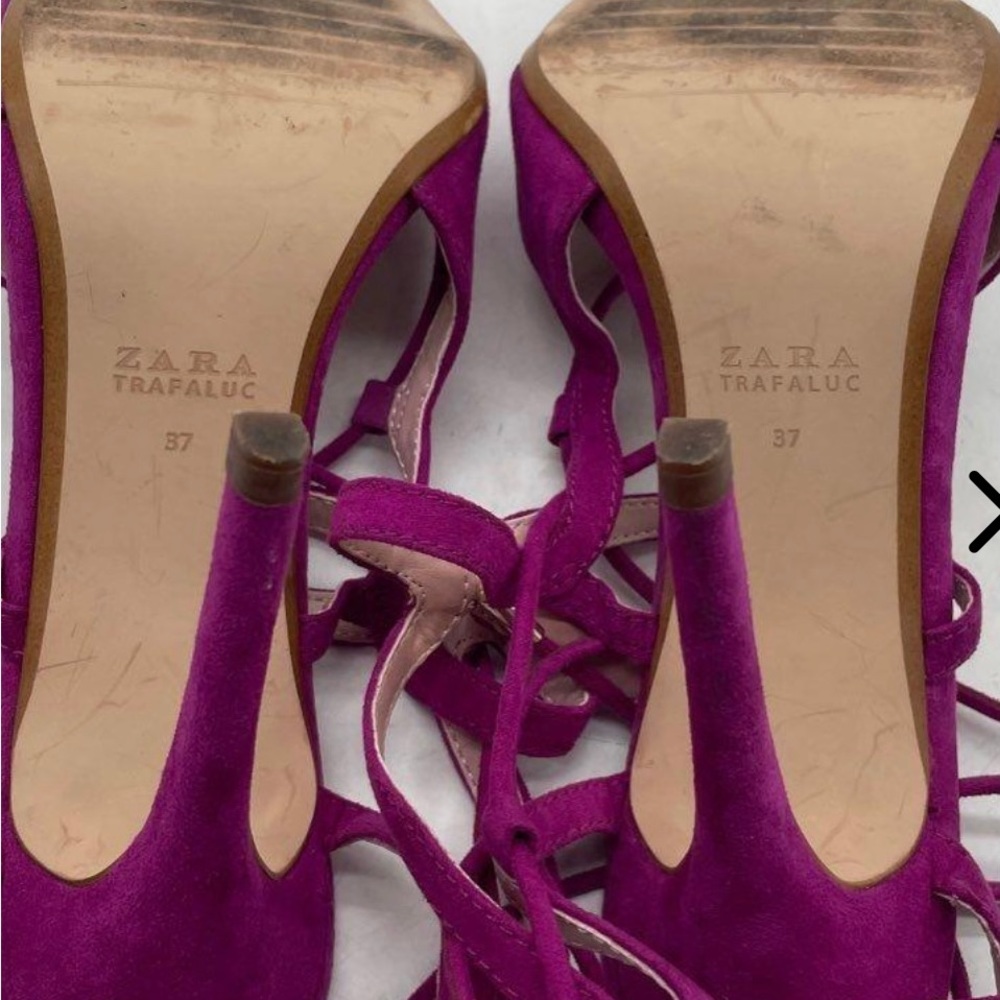 SOLD!! ZARA TRAFALUC Women Fuchsia Magenta Pink Suede Ankle Heel Shoes 37 6.5 US - Picture 10 of 10